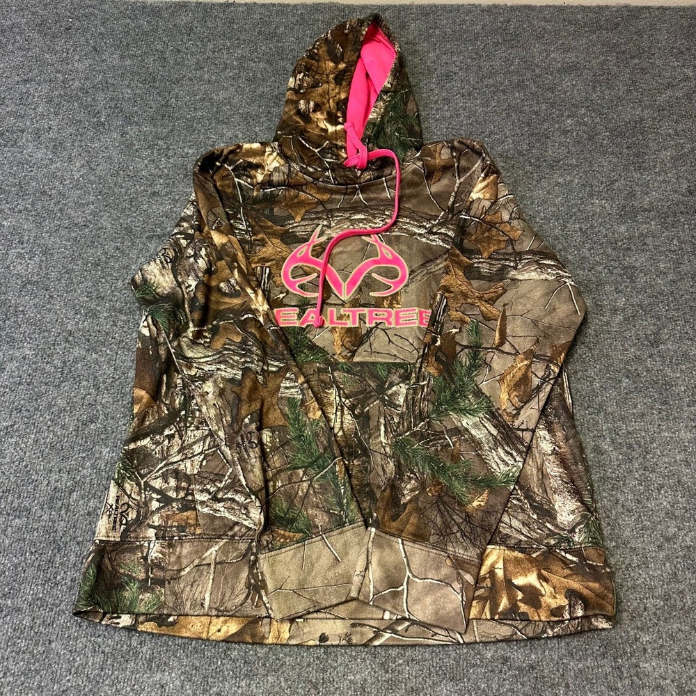 Realtree Hoodie Womens Size L Large Camo Pink Logo Long Sleeve Outdoor Pullover
